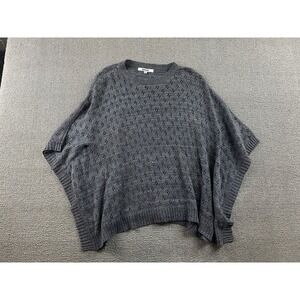 DKNY Short Sleeve Poncho Sweater Women XL Gray Oversized Open-Knit Cocktail Boho